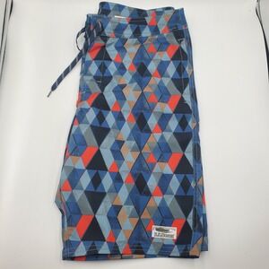 LL Bean Mens Board Shorts Blue Orange Geometric Triangle Swim Trunks 30W 506786